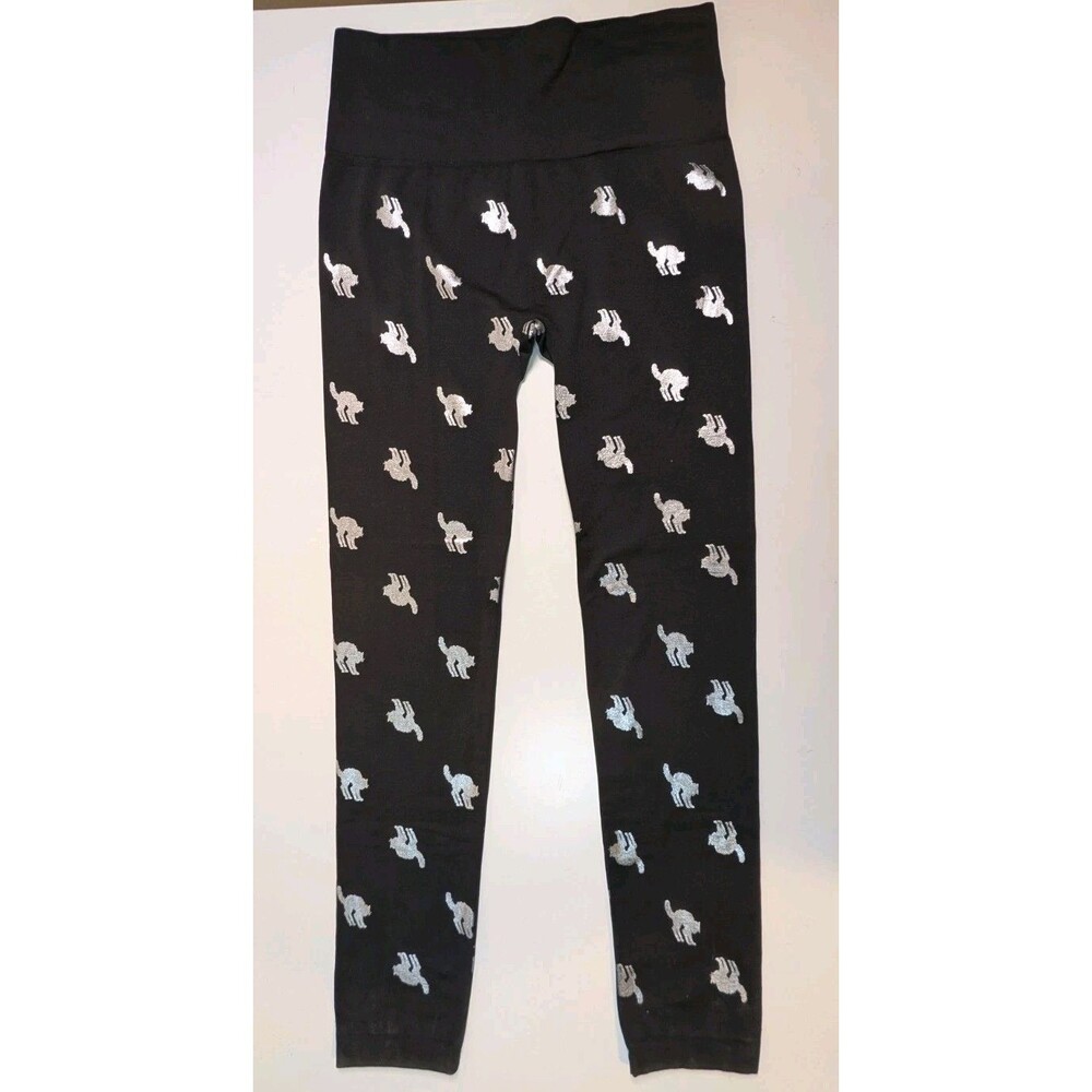 Women's Black Leggings with Silver Cat Pattern / size 2X 3X